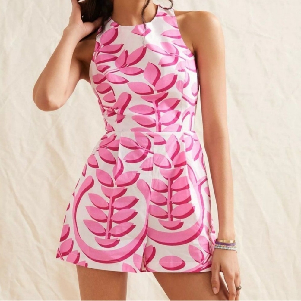 Anthropologie Pleated Cut-Out Romper Pink Size 12